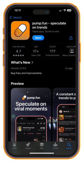 Pump.fun app after the Halloween PFP change