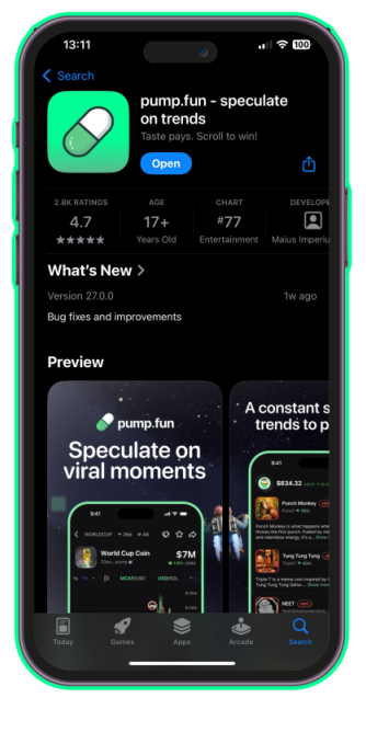 Pump.fun app before the Halloween PFP change